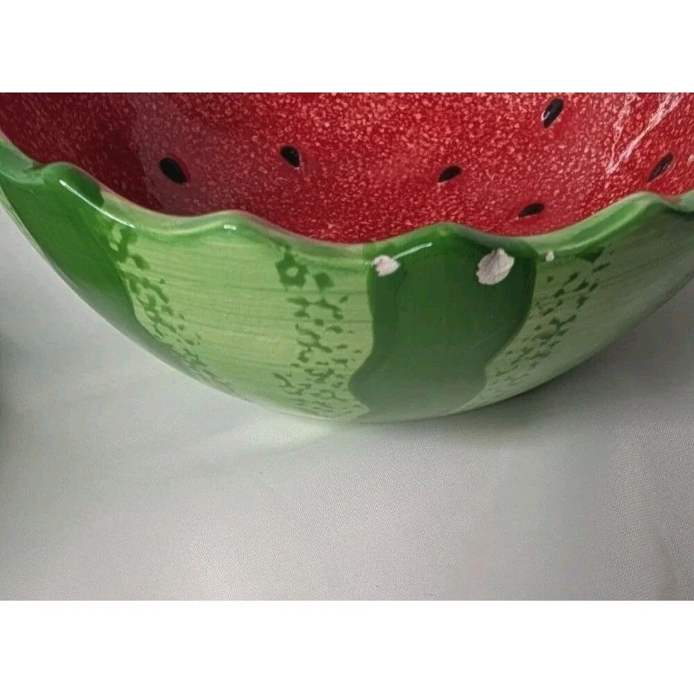 Sonoma Home Goods Fruit Punch Watermelon Ceramic Bowl Set of 3 Red Green
